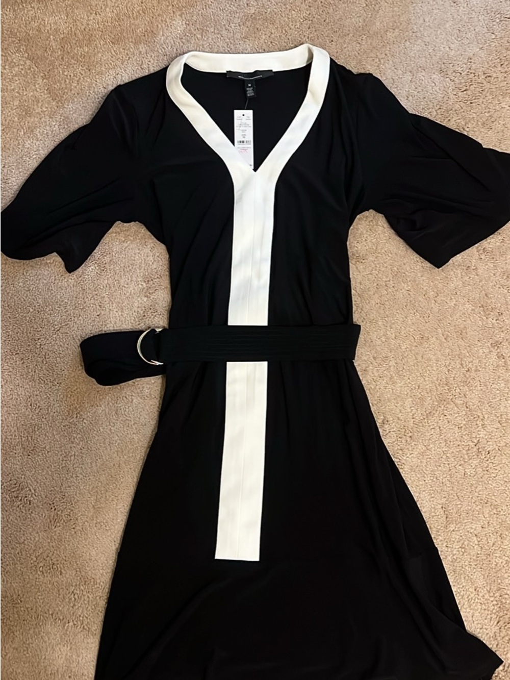White House Black Market Black Midi Dress with White Trim and Belt